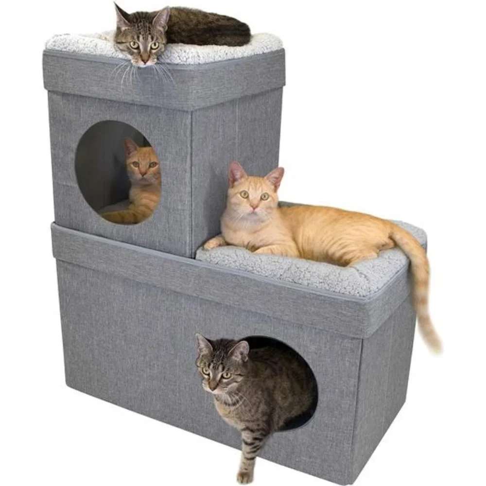 Kitty City Large Stackable Grey Condo, Cat Cube, Cat House, Pop Up Bed, Ottoman
